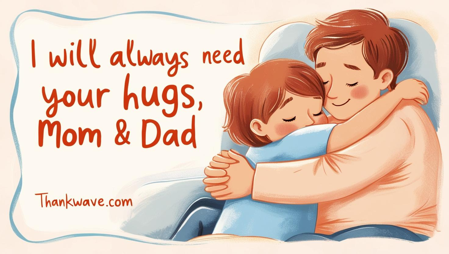 “No matter how old I get, I will always need your hugs, Mom & Dad.” 💖