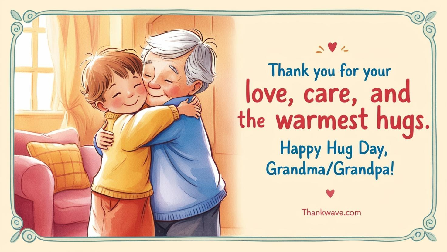 Thank you for your love, care, and the warmest hugs. Happy Hug Day, Grandma/Grandpa!”