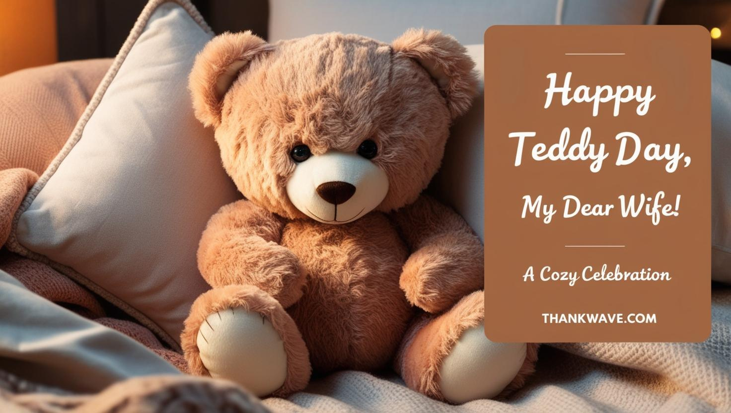 "You make my life cozy and beautiful, just like this teddy! Happy Teddy Day, my dear wife!"