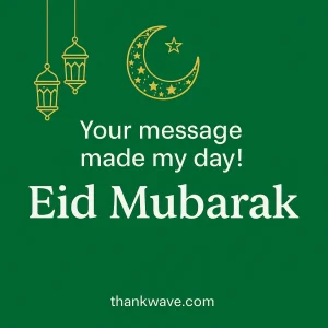 Eid Mubarak greeting card with thank you message and crescent moon design