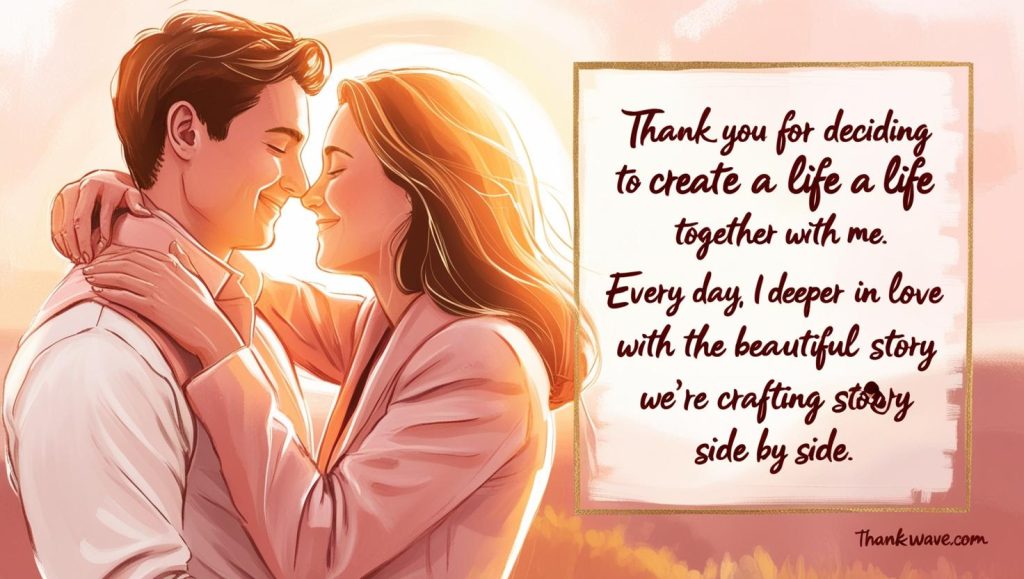 “Thank you for deciding to create a life together with me. Every day, I fall deeper in love with the beautiful story we’re crafting side by side.”