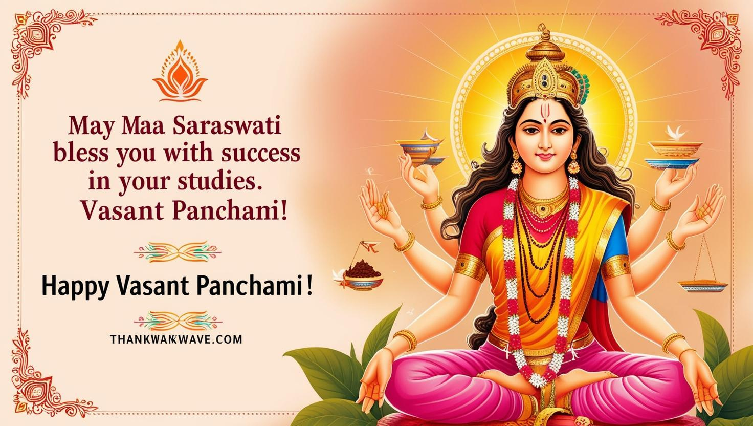 “May Maa Saraswati bless you with success in your studies. Happy Vasant Panchami!”