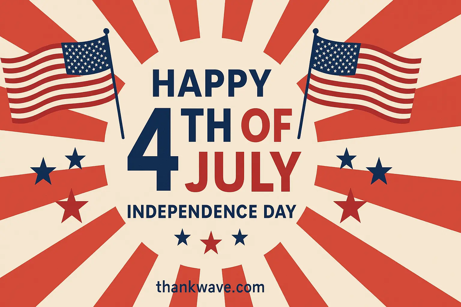 Happy 4th of July Independence Day Celebration with American Flags and thankwave.com Branding