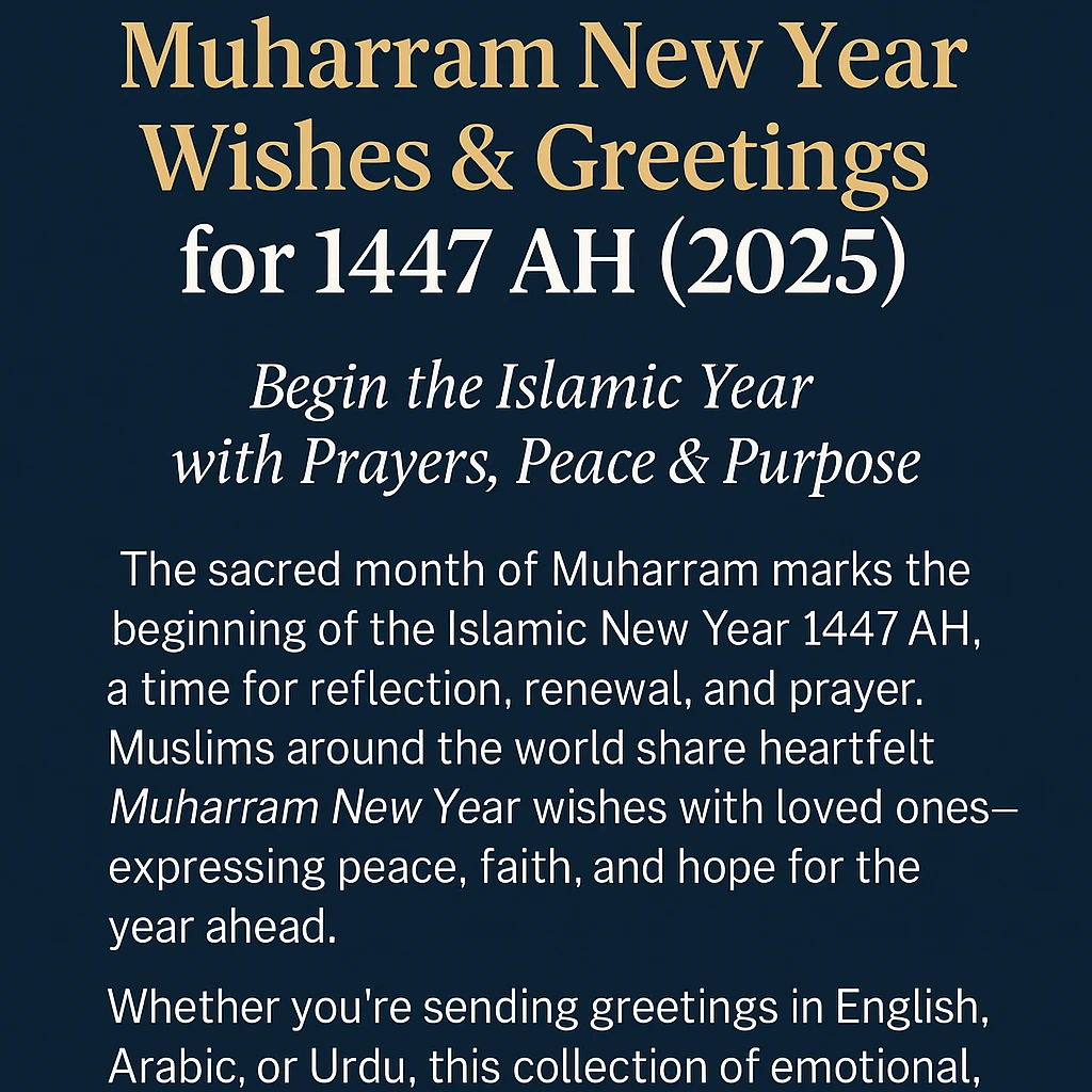 Heartfelt Muharram New Year Wishes and Greetings for 1447 AH with peaceful reflection and Islamic theme