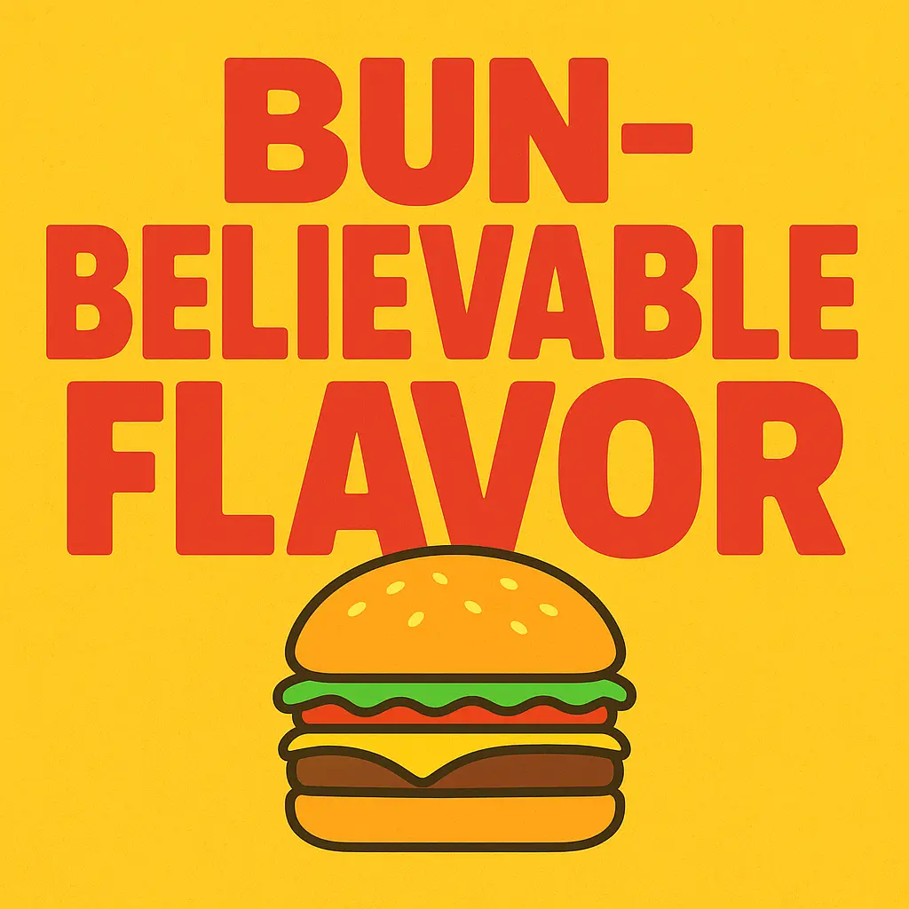 Funny burger Instagram caption card – Bun-believable flavor
